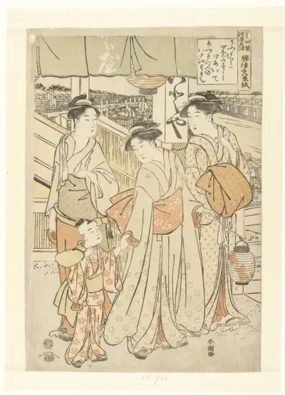 Genieten van de avondbries bij de rivier in Shijo, Kyoto.