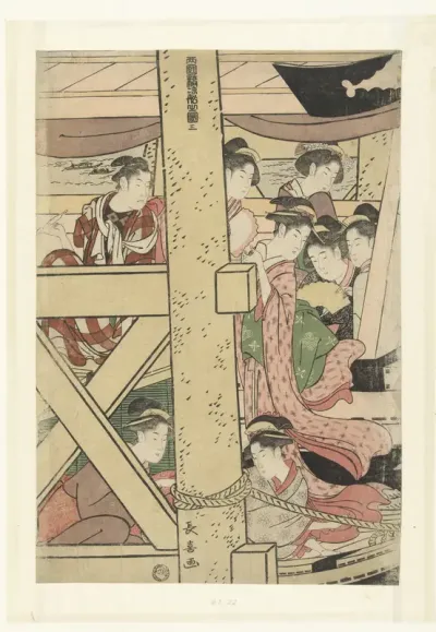 Genietend van de avondkoelte op een boot te Ryogoku