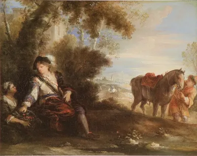 Gentilhomme à qui l'on tend un panier de cerises