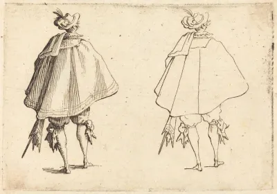 Gentleman in Large Mantle, Seen from Behind