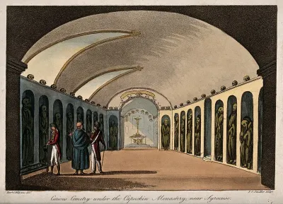 Gentlemen visiting the vaults in the Capuchin tombs of Palermo