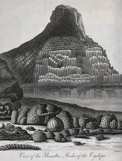 Geology: an outcrop of basalt columns by the sea