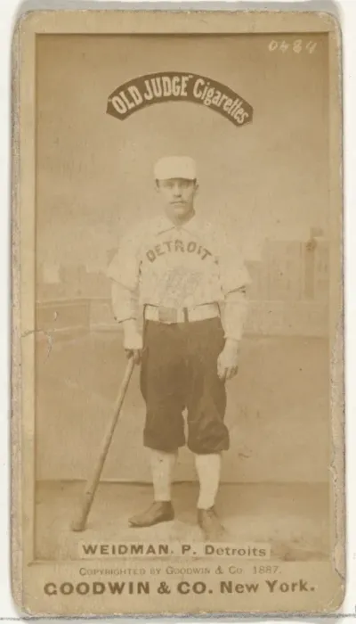 George Edward "Stump" Wiedman, Pitcher, Detroit Wolverines, from the Old Judge series (N172) for Old Judge Cigarettes