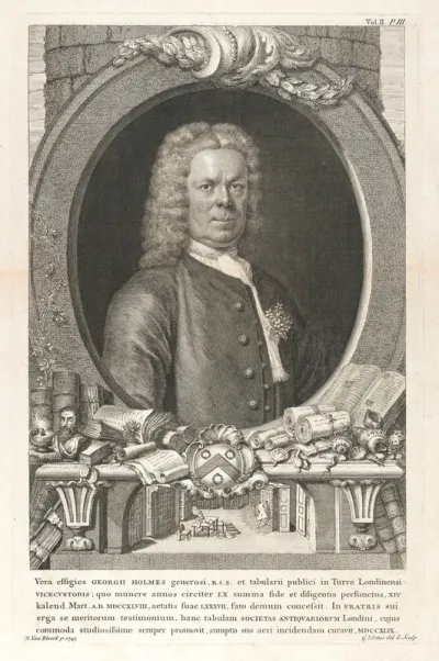 George Holmes. Etching by G. Vertue, 1749, after R. van Bleeck, 1743