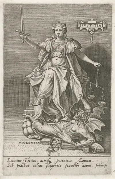Gerechtigheid (Justitia ) overwint Geweld (Violentia)