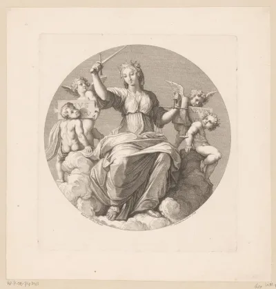 Gerechtigheid omringd door vier putti