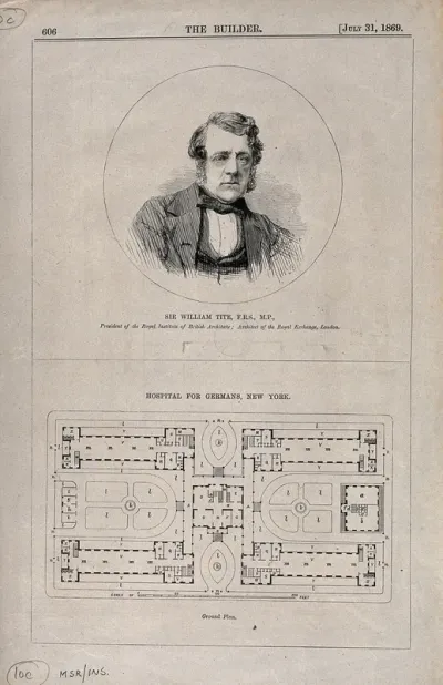 German Hospital, New York City: floor plan ; portrait of Sir William Tite