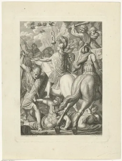 Germanicus tijdens een veldslag met Germanen.