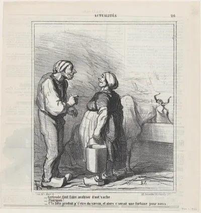 Gertrude, we need to have our cow analyzed, from 'News of the day,' published in Le Charivari, February 1, 1866