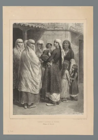 Gesluierde Tataarse vrouwen met drie kinderen, 26 augustus 1837