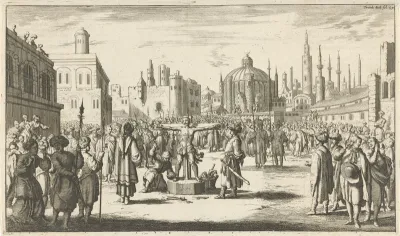 Gestrafte Spaanse bekeerling op plein in Algiers, ca. 1623