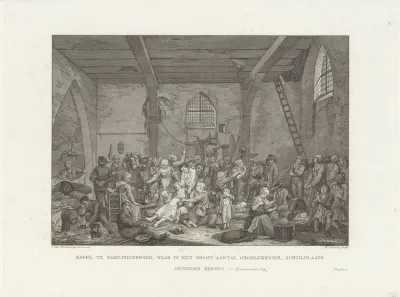 Getroffenen van de overstroming in een kapel te Babyloniënbroek, 1809