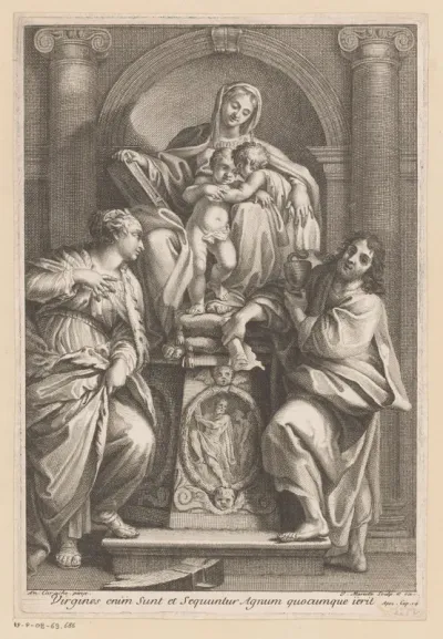 Getroonde Maria met Kind en Johannes, aan weerszijden H. Catherina en H. Johannes