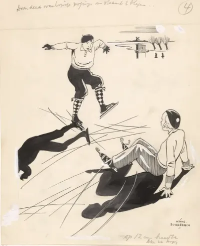 Gevallen en vallende jongen op schaatsen