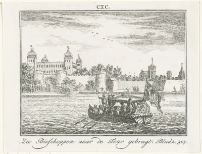 Gevangen genomen bisschoppen worden naar de Tower gebracht, 1688