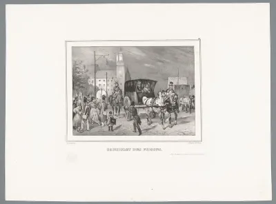 Gevangenwagen met toeschouwers op straat