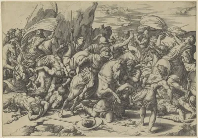 Gevecht met schilden en lansen
