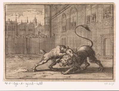 Gevecht te Londen tussen een dog en een jonge leeuw, 1664