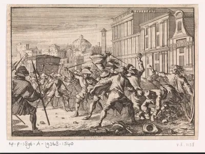 Gevecht te Rome tussen de dienaren van de Franse ambassadeur en enige straatmakers, 1679