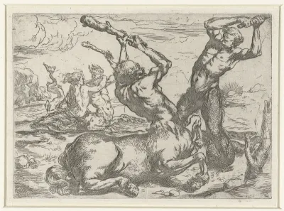 Gevecht tussen een centaur en een triton
