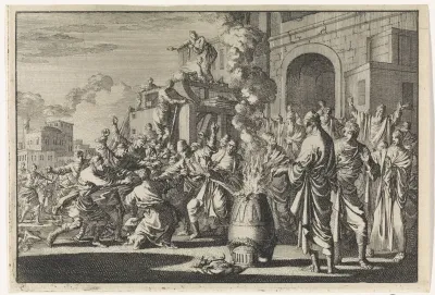 Gevecht tussen Joden en Grieken voor de synagoge te Caesarea