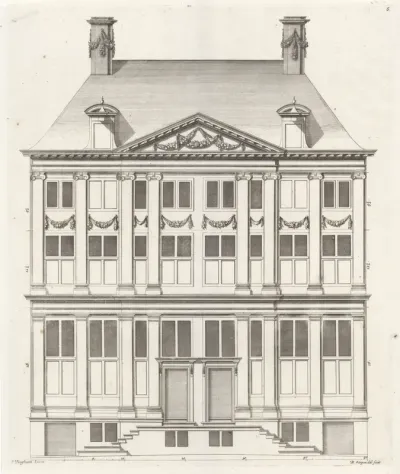 Gevel van een dubbelwoonhuis aan de Oudezijds Voorburgwal te Amsterdam