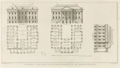 Gevels en plattegronden van het stadhuis van Groningen