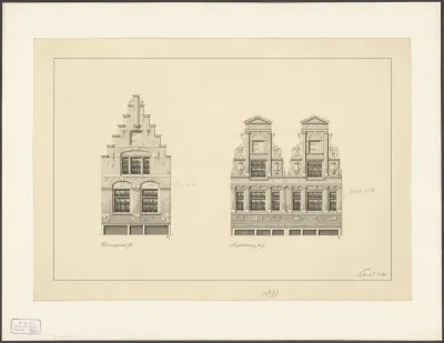Gevels van Huizen in de Prinsengracht en Engelsesteeg in Amsterdam