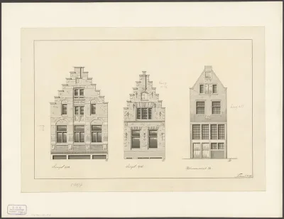 Gevels van Huizen in de Singel en Palmdwarsstraat in Amsterdam