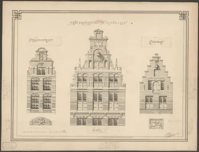Gevels van Huizen in de Warmoestraat, Singel en Rapenbrug in Amsterdam