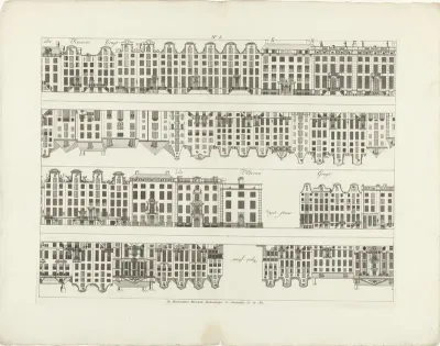 Gevels van huizenrijen aan de Keizersgracht en de Herengracht naar de Vijzelstraat