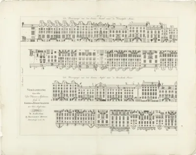 Gevels van huizenrijen aan de Keizersgracht van de Binnen-Amstel naar de Utrechtsestraat en de Herengracht van de Binnen-Amstel naar de Utrechtsestraat