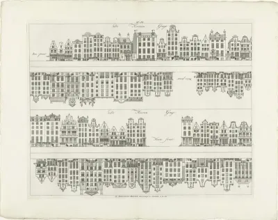 Gevels van huizenrijen aan de Keizersgracht van de Runstraat naar de Wolvenstraat en de Herengracht naar de Hartenstraat