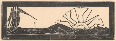 Gevleugelde figuren in heuvellandschap