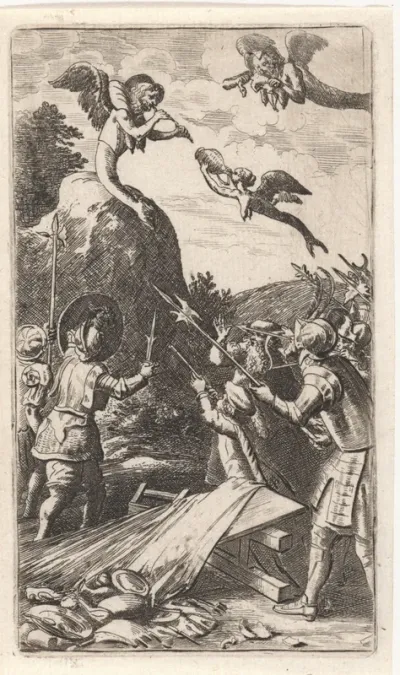 Gevleugelde wezens boven soldaten
