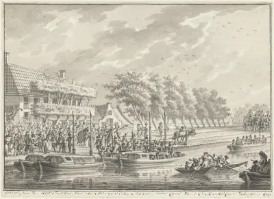 Gewapende Amsterdamse burgers trekken uit naar Muiden, 1787