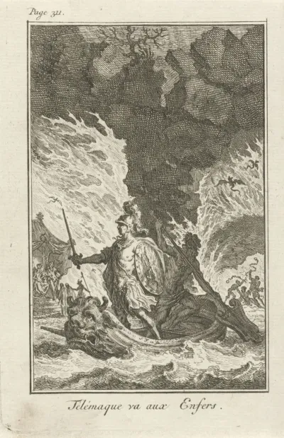 Gewapende Telemachus op een boot
