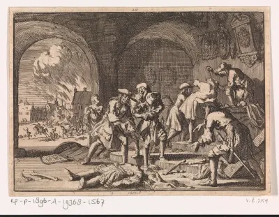 Gewelf te Heidelberg waar Franse soldaten de graven van de keurvorsten vernielen, 1693
