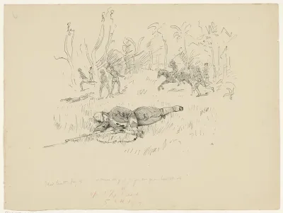 Gewonde soldaat in een veld