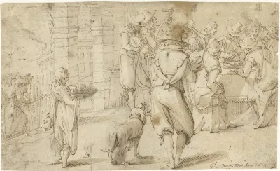 Gezelschap bij een banket op een Italiaans terras