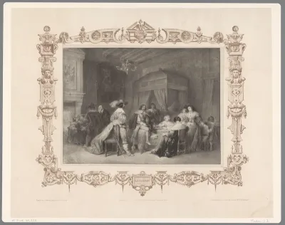 Gezelschap in een interieur rondom tafel