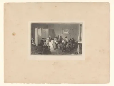 Gezelschap in een interieur speelt een spel