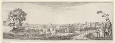 Gezelschap in een weids landschap met Haarlem aan de horizon