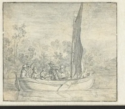 Gezelschap in een zeilbootje op een rivier