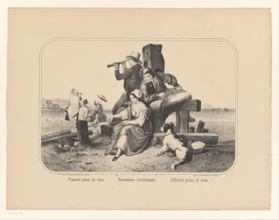 Gezelschap mannen en vrouwen aan het strand