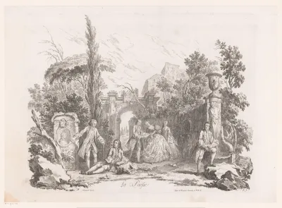 Gezelschap met dichters in een landschap