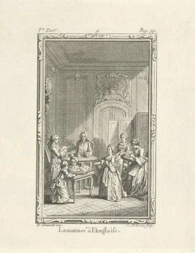Gezelschap met kinderen in een interieur