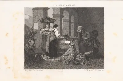 Gezelschap onder een zuilengalerij