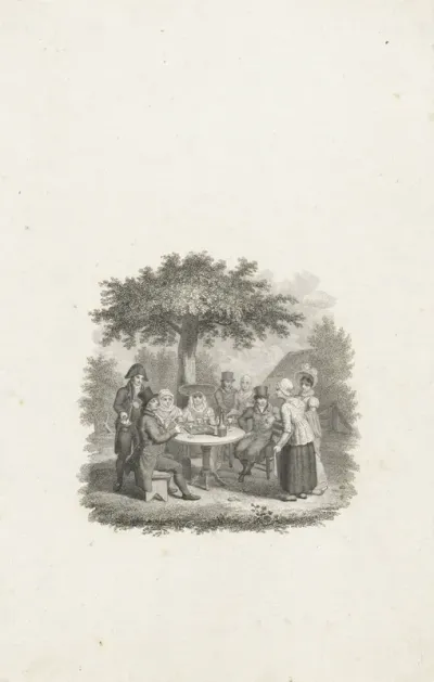Gezelschap rond een tafel onder een boom