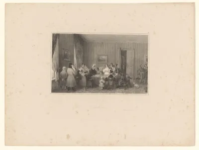 Gezelschap rondom een tafel speelt een kaartspel